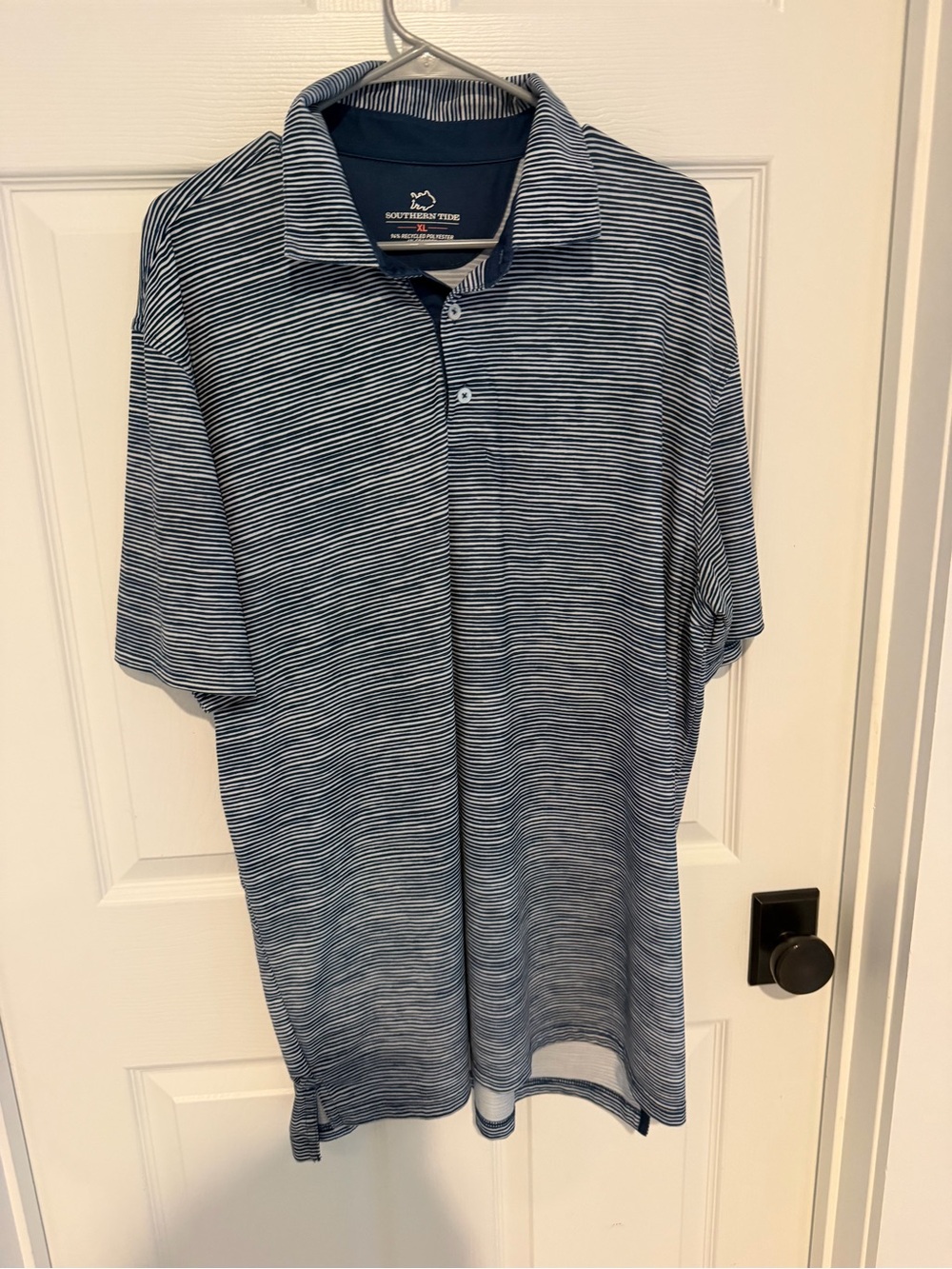 Southern Tide Navy & White Micro-Stripe Polo